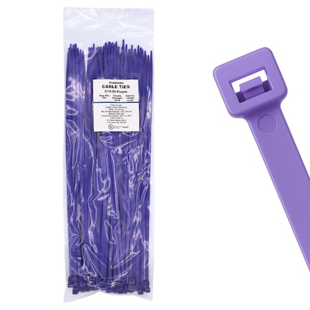 Cable Ties Unlimited Cable Tie, 14 in L, 50 lb Strength, 4 in Max Bundle Dia, Nylon 6/6, Purple 100PK C14-50-Purple