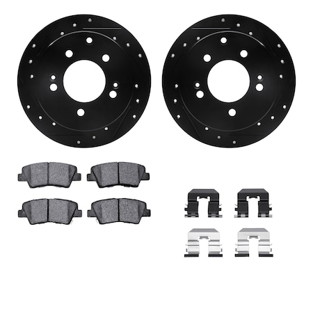 Dynamic Friction Co DFC Rotors-Drilled & Slotted-Black w/ 5000 Advanced Brake Pads Incl Hdw 8512-21018