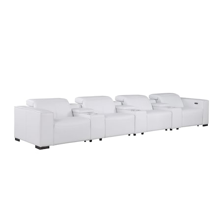 Homeroots 179" White Top Grain Leather Reclining Metal USB Sofa 720322