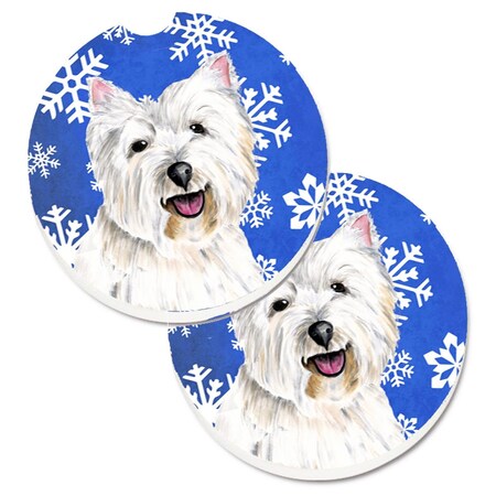 Carolines Treasures Westie Winter Snowflakes Holiday Cup Holder Car Coaster, PK2 SC9370CARC