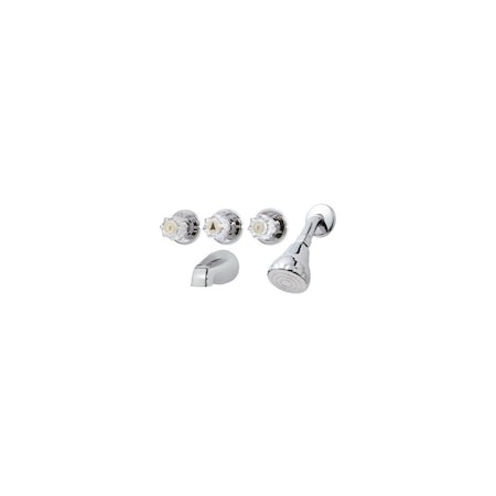 Homepointe Tub & Shower Faucet + Showerhead, 3 Acrylic Handles, Chrome 210525
