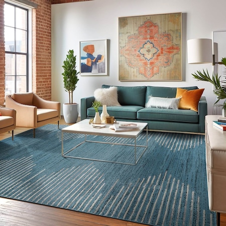 World Rug Gallery Bohemian Stripe Stain Resistant Area Rug 5 ft x 7 ft Blue 385BLUE5X7