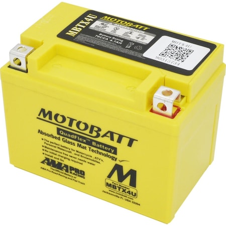 Motobatt 4.7Ah AAGM Powersports Battery replaces YTX4L YTX4LBS YT4LBS YB4LA YB4LB MBTX4U