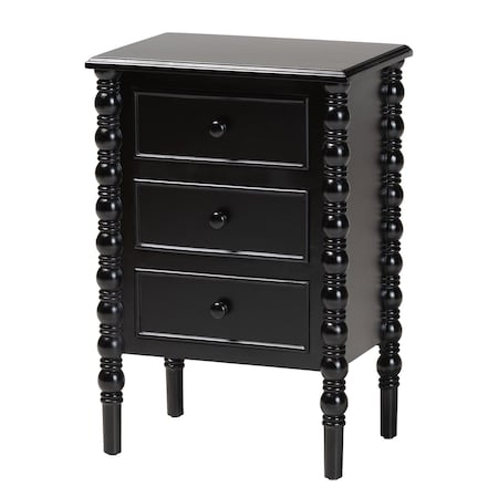 Baxton Studio Malinda Classic Black Wood 3-Drawer End Table with Spindle Legs 253-14067-ZORO