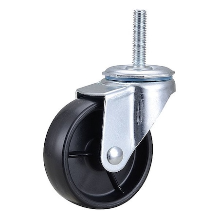 Zoro Select Swivel Stem Caster, Polyolfin, 3 in, 125 lb, Blk 20TM42