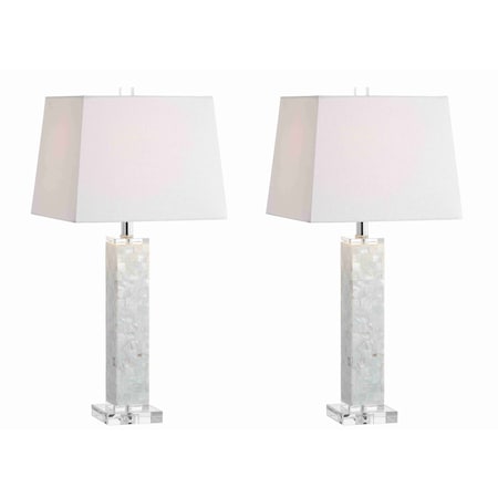 Jonathan Y Noelle 28.5" Seashell LED Table Lamp, White, 2PK JYL1053A-SET2