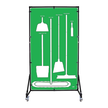 5S Supplies Housekeeping Shadow Board Broom Station V2, Green / White Shadows, No Broom, No Text HSB-V2-GREEN/WHITE-BO-NO TEXT
