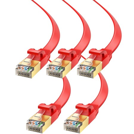 Maximm 20ft Cat7 Flat Shielded Ethernet Cable 10Gbps RJ45, 5PK, Red, 5PK CAT7F-20RD5PK