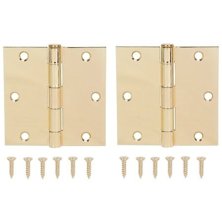 Prosource Square Corner Door Hinge, Steel, Brass, Loose Pin, 180 deg Range of Motion, Screw Mount Mounting BH-202PB-PS