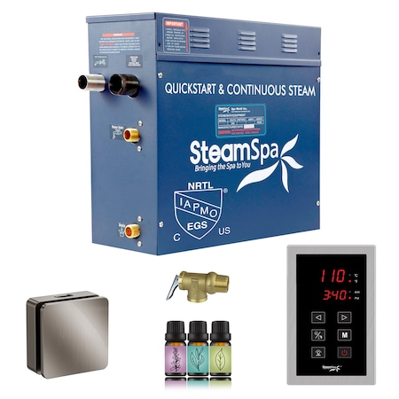 Steamspa Oasis Series 4.5KW Steam Bath Generator with Continuous Steam Plus Easy Touchpad in Brushed Nickel OATS450BN