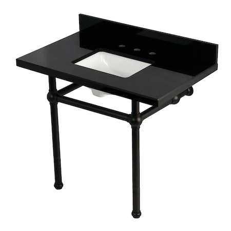 Kingston Brass 36" Black Granite Console Sink with Brass Legs, 8-Inch, 3-Hole, Black Granite/Oil Rubbed Bronze KVPK3630KBSQ5