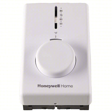 Honeywell Home Line Voltage Mechanical Thermostat, Heat Only, 50 to 80F, Exposed Dial, 120 to 277V AC, 1H T4398A1021