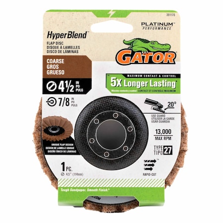 Gator Finishing 4.5 in. X 7/8 in. Sanding Flap Disc, Coarse 391176