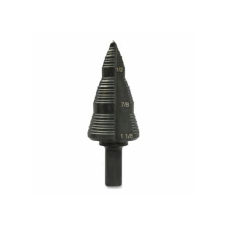 Green Leaf GSB Series Step Bit, 1-1/8 in, 3/16 in to 1/8 in dia Cutting, 3-Step 332-GSB09