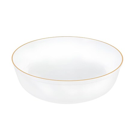 Smarty Had A Party White with Gold Flat Plastic Soup Bowls (16 oz.), 120PK 8316-WHG-CASE