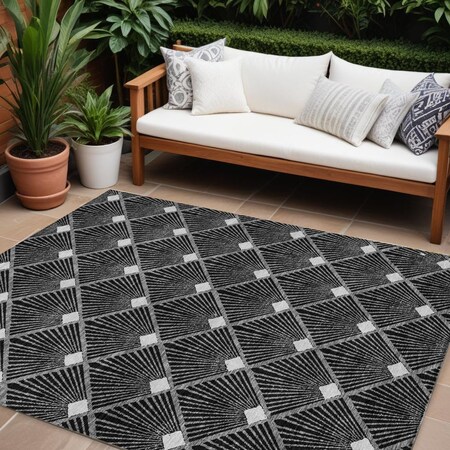 Homeroots 10' X 14' Black Gray And Ivory Geometric Washable Indoor Outdoor Area Rug 594688
