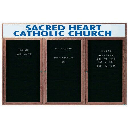 Aarco Enclosed Changeable Letter Board in Black Felt w/ Red Oak Frame Walnut Stained, 36''Hx72''W WDC3672-3H