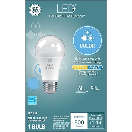 Ge LED Bulb, General Purpose, A19 Lamp, 60 W Equivalent, E26 Lamp Base 93100289