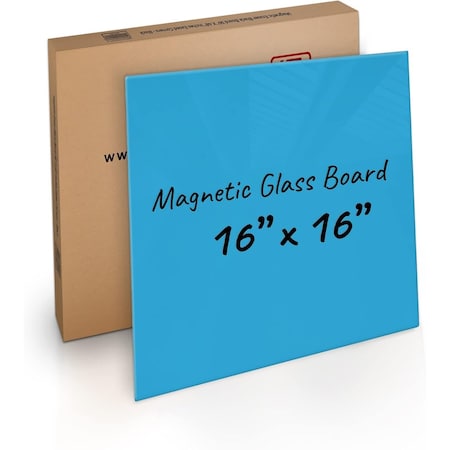 Fab Glass And Mirror Magnetic Glass Dry Erase Board, Frameless Glass Blue Board, 24in x 36in, with Magnets, Markers, A MB24x36-SB606