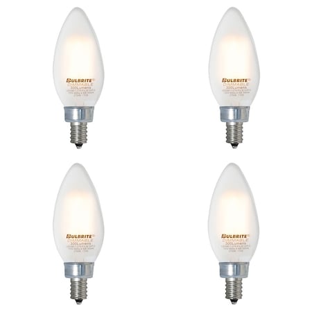 Bulbrite 40W Equiv B11 Dimmable (E12) Candelabra Screw Base Warm Wht LED Filament Milky Light Bulb, 2700K, 4PK 861427