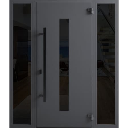 Vdomdoors Front Exterior Prehung Steel Door Ronex0130 Grey 2 Sidelight Exterior Windows Sidelites Entry Metal RONEX0130EXD-GRE-W12+36+12 X H80-LH-I