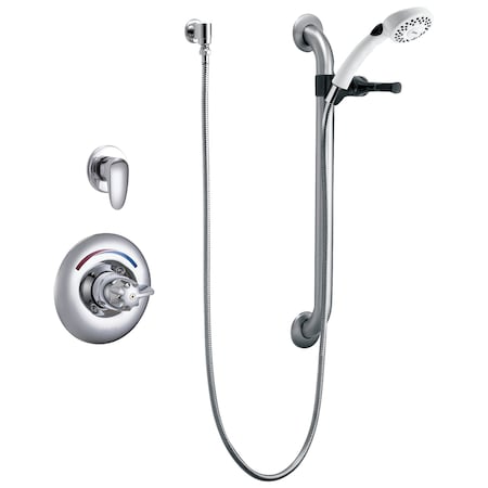 Delta Commercial T13H Universal Dual Shower Trim Diverter Hand Shower And Grab Bar In Chrome T13H303-20
