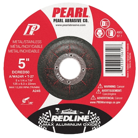 Pearl Type 27, 5 in Dia, 1/4 in Thick, 7/8 in Arbor Hole Size, 24 Grit DCRED50