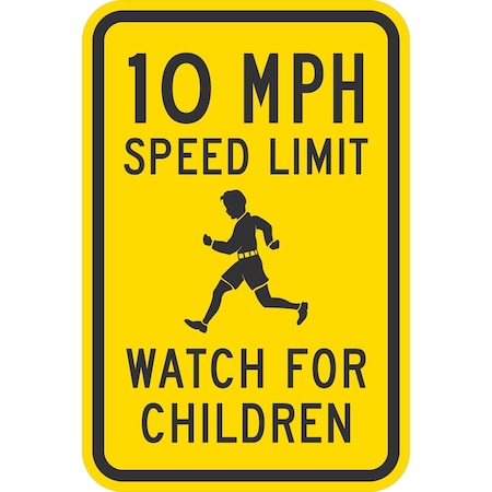 Lyle 10 Mph Speed Limit Watch For Children (W/Sym), 12x18, Engineer Grade, Yellow G-3467-EG_12x18