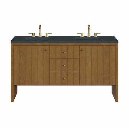 James Martin Vanities Hudson 60" Double Vanity, Honey Oak w/ 3 CM Charcoal Soapstone Silestone Top 435-V60D-HNO-3CSP