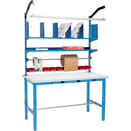 Global Industrial Packing Workbench W/Riser Kit and Power Apron, Laminate Square Edge, 60"Wx36"D 412452B