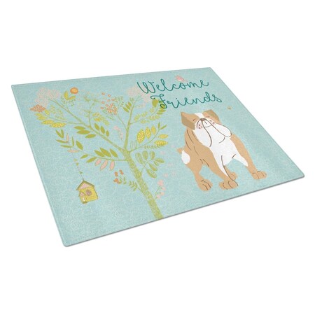 Carolines Treasures Welcome Friends English Bulldog Glass Cutting Board, Large BB7602LCB