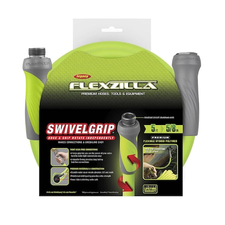 Legacy Flexzilla SwivelGrip 5/8 in. D X 5 ft. L Heavy Duty Premium Grade Garden Hose HFZG505YWS