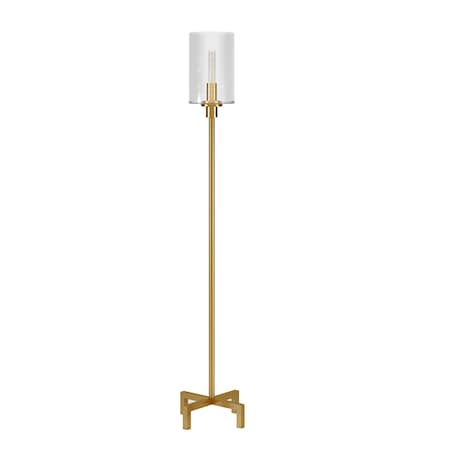 Homeroots 66" Brass Torchiere Floor Lamp With Clear Transparent Glass Drum Shade 523530