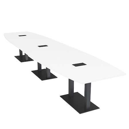 Skutchi Designs Boat Conference Table With Power, 48 in W, 216 in L, White HAR-BOT-48x216-DOU.BK-W960-EBLK