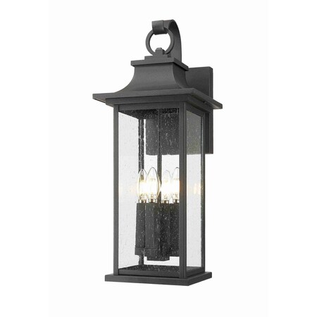 Z-Lite Tiberius 4 Light Outdoor Wall Light, Black/Clear Seedy, 10.5 In W x 24 In H 5017B-BK