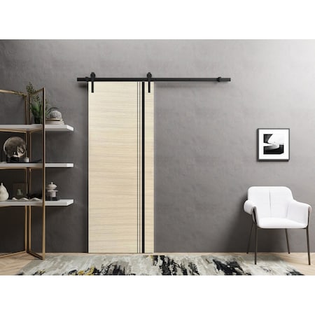 Sartodoors Sliding Barn Door with Hardware, Planum 0011 Natural Veneer and Aluminum Strips, 6.6FT Rail Hangers PLANUM0011BD-B-SHP-18