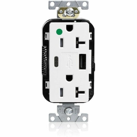 Leviton USB Receptacle, 20 A, 1 hp, White, PBT M58AC-HGW