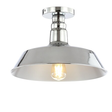 Jonathan Y Camila 14" 1-Light Classic Industrial Indoor/Outdoor Iron LED Semi-Flush Mount, Chrome JYL9516B