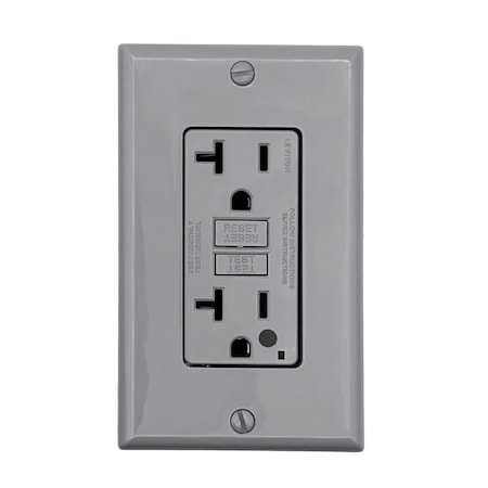 Leviton SmartlockPro GFCI Duplex Outlet, 20A 125V, NEMA 5-20R, Self-Grounding, Gray GFNT2-HGG