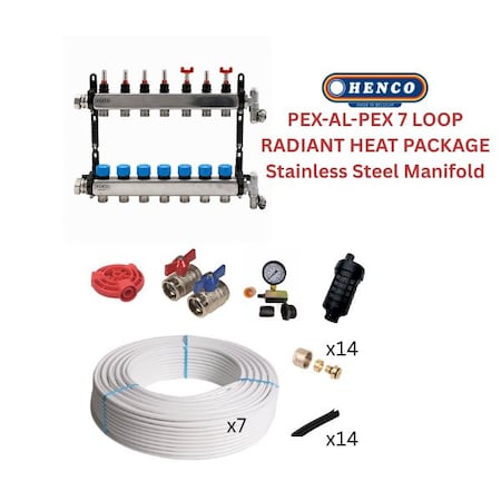 Henco Infloor radiant heating set - PEX-AL-PEX + stainless steel manifold - 1710 - 2000 sqft 806379