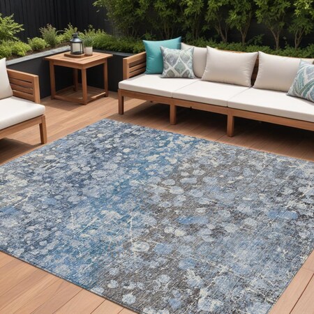 Homeroots 10' X 14' Blue And Gray Abstract Washable Indoor Outdoor Area Rug 631950