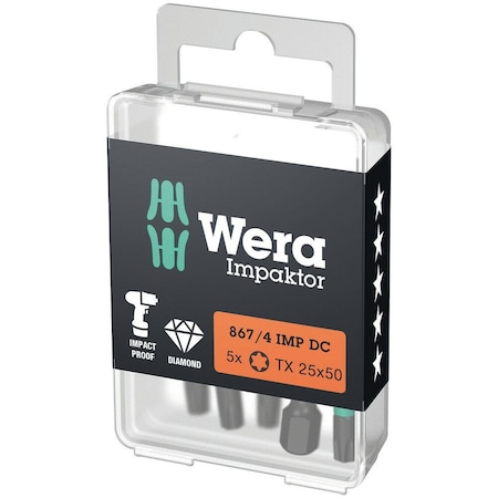 Wera 867/4 IMP DC TORX DIY Impaktor bits, TX 25 x 50 mm, 5 pieces 5057665001