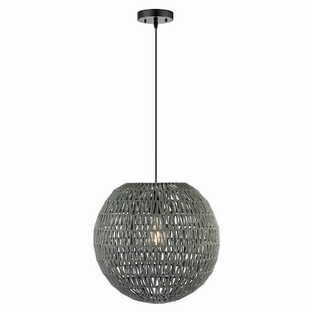 Jonathan Y Luna 15.75" 1-Light Bohemian Modern Woven Rattan/Iron LED Pendant, Grey/Black JYL6503D