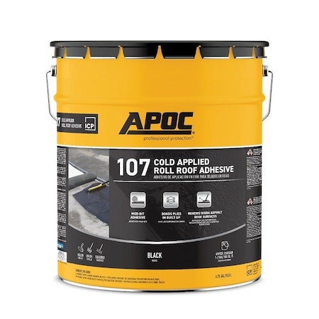Apoc AP-107 Series Cold Applied Roll Roof Adhesive, Black, Liquid, 4.75 gal, Pail AP-1075