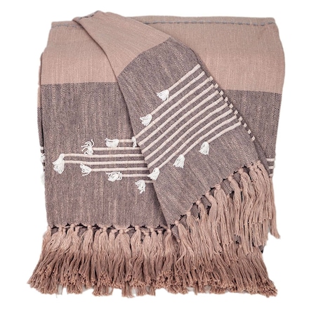 Homeroots 50" X 60" Taupe and Gray Woven Cotton Striped Throw Blanket with Fringe 548937