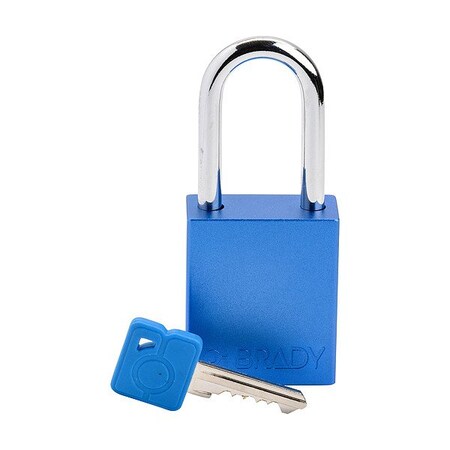 Brady Padlock, Keyed Different, Aluminum, Blue, 1 1/2 in Shackle Height, 1 1/2 in Body Width SDAL-BLU-38ST-KD