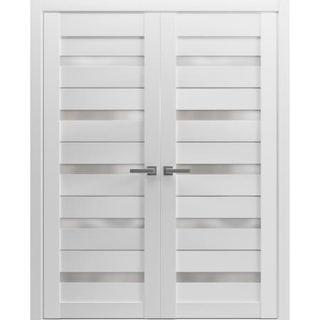 Sartodoors Solid French Double Doors Frosted Glass White 64x84 (2* 32x84) Solid Core Modern Interior QUADRO4445DD-WS-6484