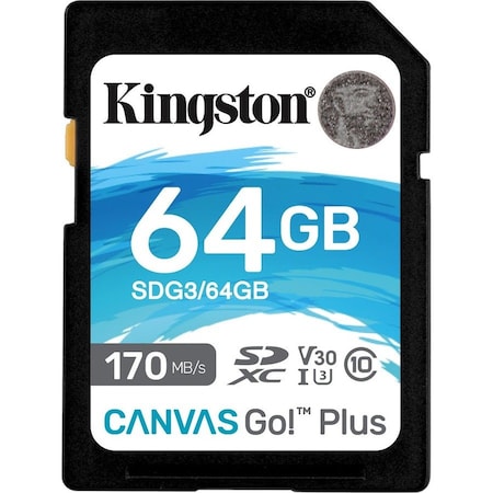 Kingston Canvas Go! Plus SDG3 64 GB Class 10/UHS-I (U3) SDXC - 170 MB/s Read - 70 MB/s Write SDG3/64GB