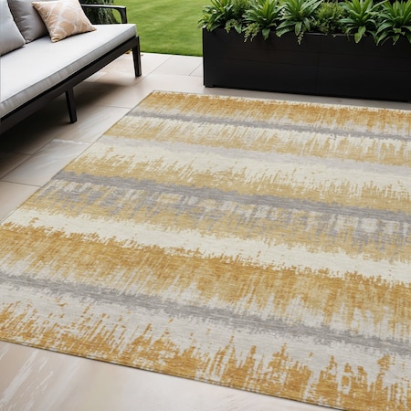 Homeroots 5' X 8' Gold Copper And Gray Striped Washable Indoor Outdoor Area Rug 598347