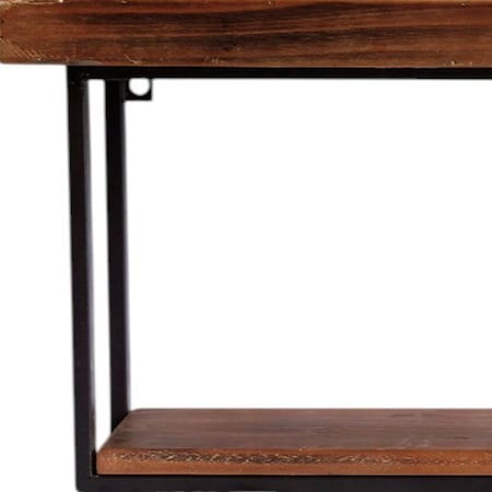 Homeroots 36" Set Of Two Black And Brown Wood And Metal Two Level Accent Shelf 634519